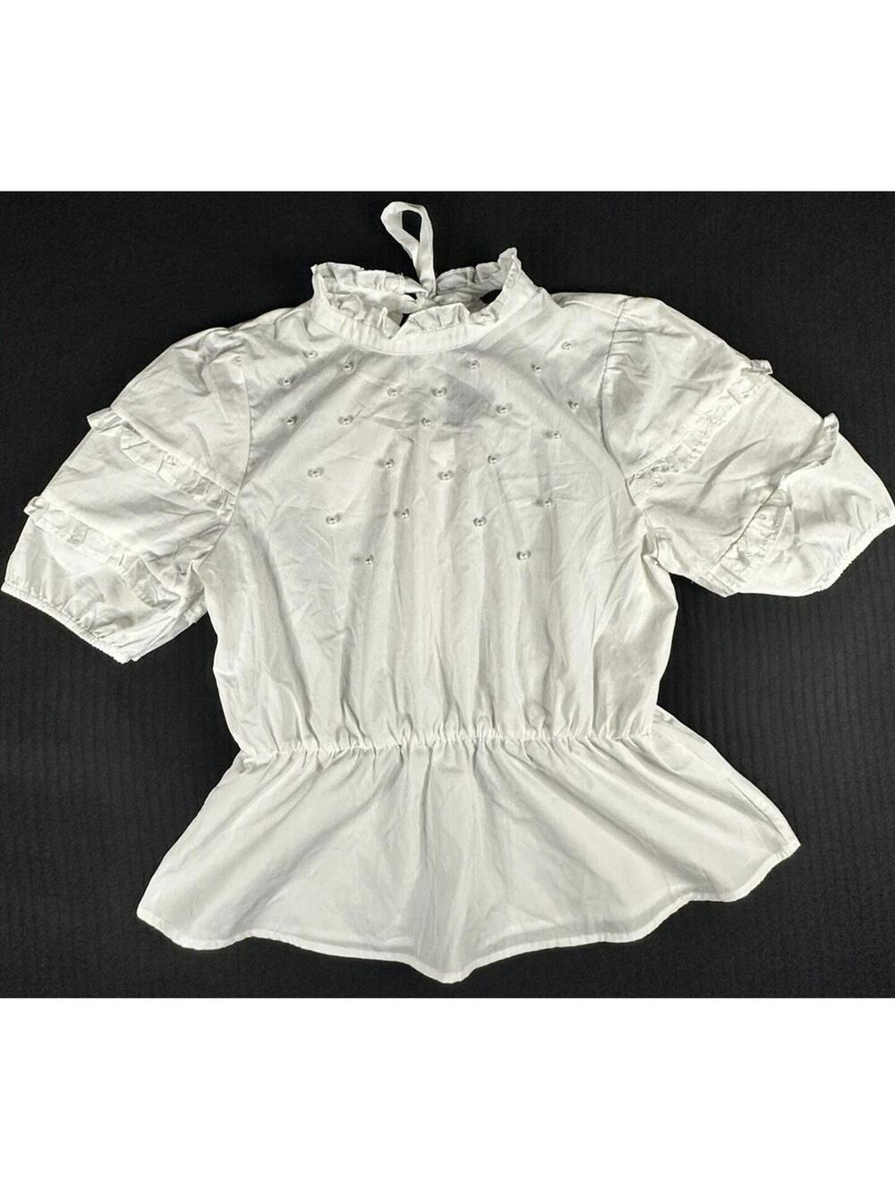 🤍✨ Lipslide White Pearl Peplum Blouse L ✨🤍